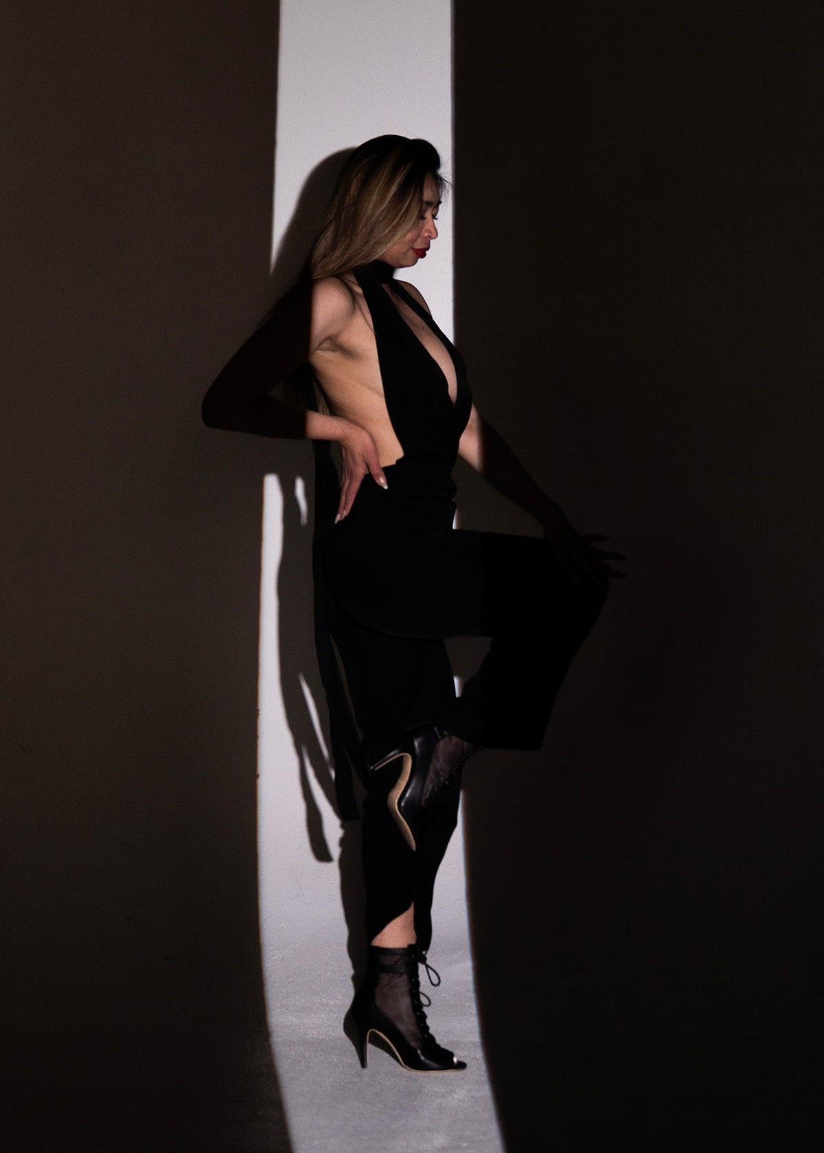 heels dancer in black mesh vegan leather stiletto high heels