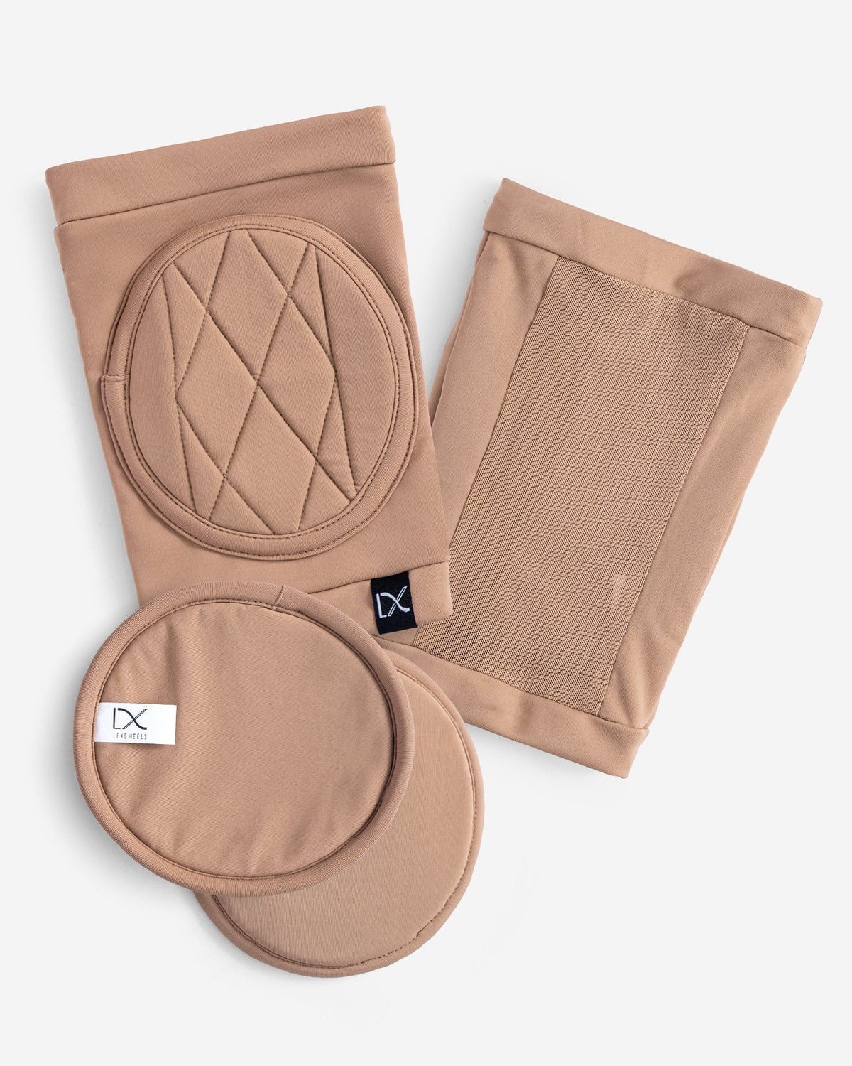 Set of tan nude knee pads with removable paddings for dancers