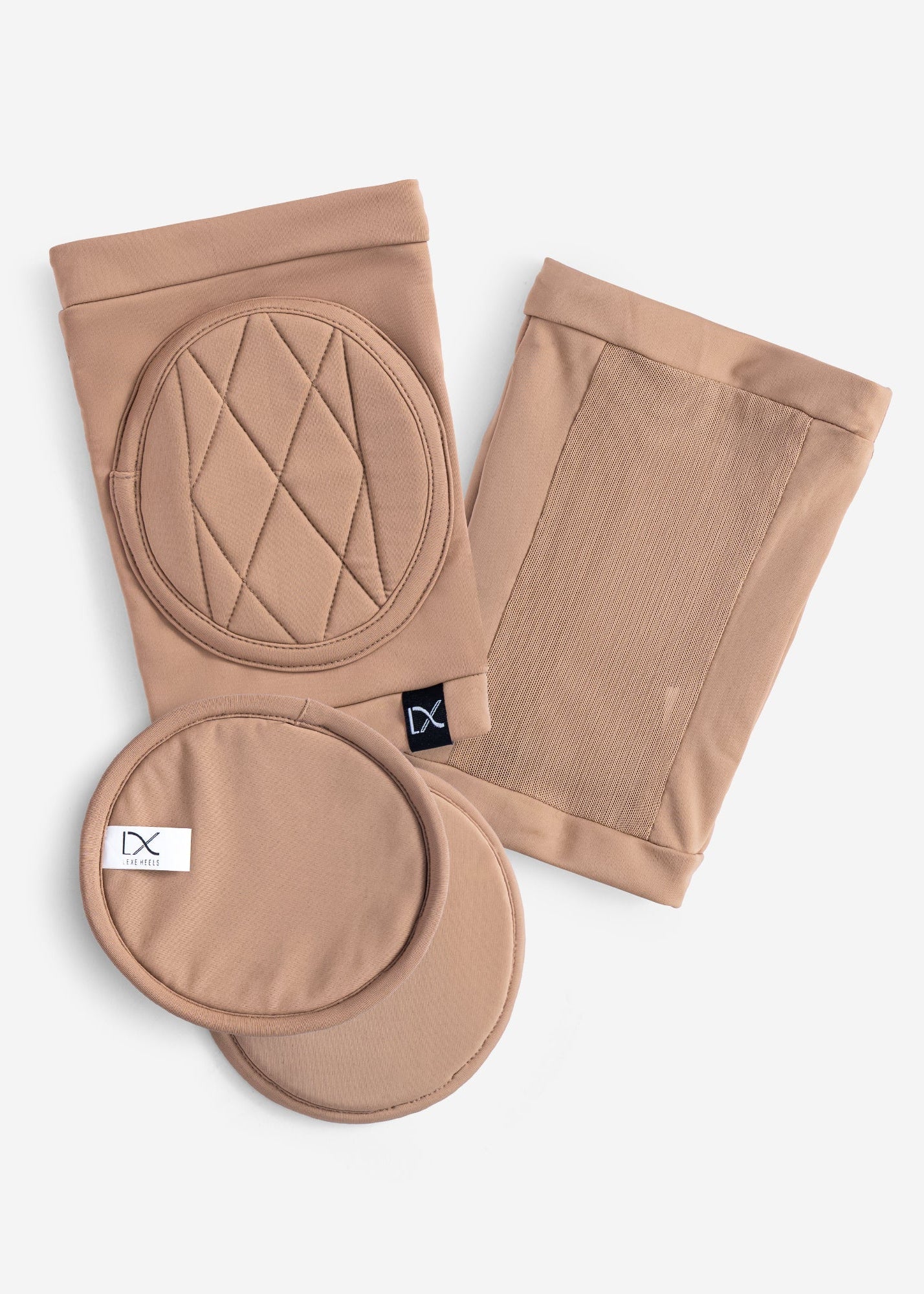 Set of tan nude knee pads with removable paddings for dancers